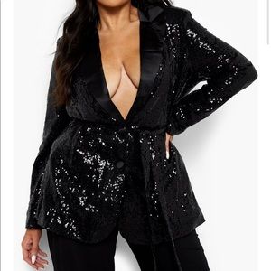 Sequin Tie Belt Blazer